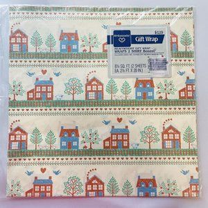 Hallmark Gift Wrap USA Vintage Country House Living 8 1/3 Sq FT 2 Heavy Sheet Pk